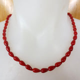 18" Red Coral Necklace, Red Teardrops Beads, Magnetic Clasp, Never Worn