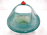 Vintage Vasart Monart Scotland Glass Bowl Basket, Green with Strawberry, Signed