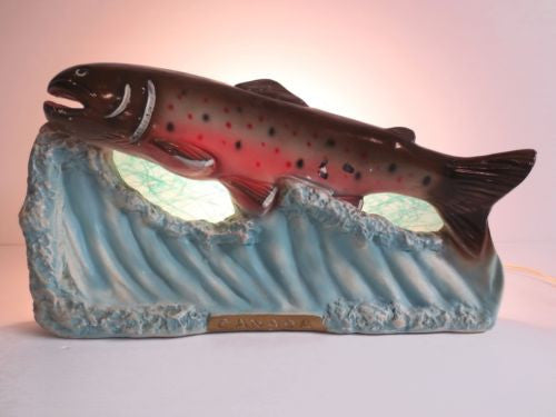 Vintage 1950's TV Lamp Trout Fish Canada, Large 17X10" Fisherman TV Light