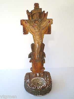 WWII 1938 Plaster Church Crucifix 15" Tall, Arma Christi Weapons of Christ Blood