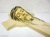 Vintage Plaster Crucifix, Jesus Christ Figure Eyes Closed, Signed, Closed Church