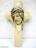 Vintage Plaster Crucifix, Jesus Christ Figure Eyes Closed, Signed, Closed Church