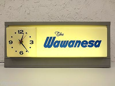 Vintage Wawanesa Neon Sign and Clock, Ceiling Light Advertisement or Stand Alone