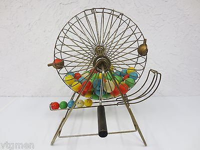 Big Bingo Cage, Mid Century Vintage Bingo Wheel, England, Wood Handle, 72 Balls