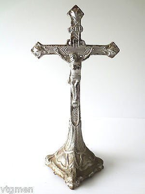 Antique Cast Iron Church Crucifix, Last Rites Cross, Altar Tabernacle, Germany