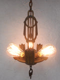 Antique Art Deco 5 Lights Slip Shade Chandelier 26" Electrolier Montreal Gold