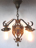 Vintage Masonic Temple 5 Lights Wrought Iron Chandelier 26" Montreal, Fleur Lys