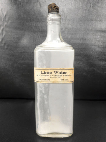 Antique Lime Water Glass Bottle Medicine 16 oz, Polson 1877 Montreal, Canada