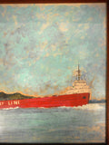 Angus Trudeau 1973 Mixed Media Painting, Canada Steamship Line, 15X19" Rimouski