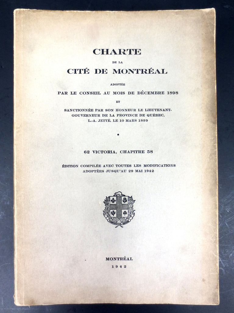 WWII 1942 Book Charter of the City of Montreal, Laws & Corruption Quebec, Canada