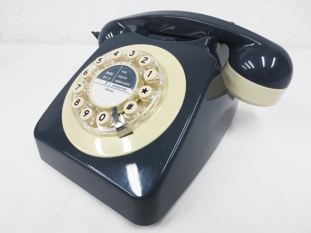 New Vintage Style Rotary Phone 746 by Wild & Wolf, Push Button Dial, Blue Grey, Complete with Box