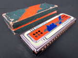 Vintage Hohner Echo-Luxe Harmonica Germany with Box, CG Key, Blue Hand Orange