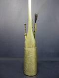 Antique Opium Pipe 1890's Signed, 10.5" Tall, Engraved Birds Leaves Sun, MINT