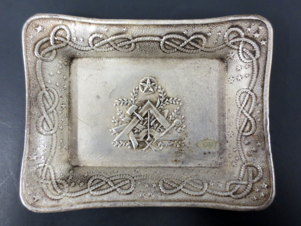 Masonic Lodge Silver 800 Plate Signed L. Gloton Paris, Coupelle en Argent RARE