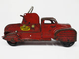 Lincoln Toys Red Tow Truck 13" DUNLOP TIRES, Pressed Steel, Wood Coil