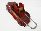 Lincoln Toys Red Tow Truck 13" DUNLOP TIRES, Pressed Steel, Wood Coil