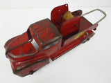 Lincoln Toys Red Tow Truck 13" DUNLOP TIRES, Pressed Steel, Wood Coil