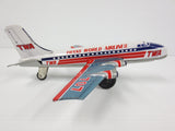 Vintage TWA Airlines Boeing 707 Tin Toy Airplane 7" by K Koyo Kinzoku, WORKS