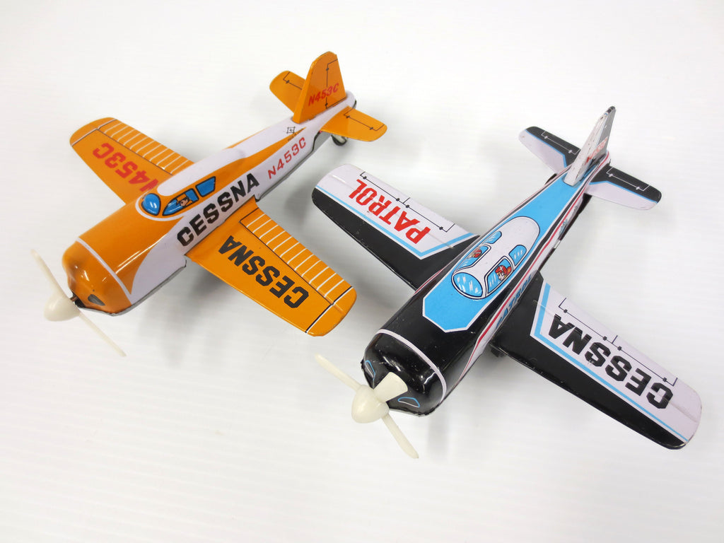 Two Vintage Cessna N453C Tin Toy Airplanes Air Patrol by K Koyo Kinzoku Japan