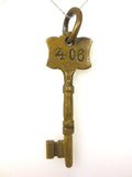 Original Antique Brass Hotel Skeleton Key Room Number 406, Solid Barrel, 3" Long