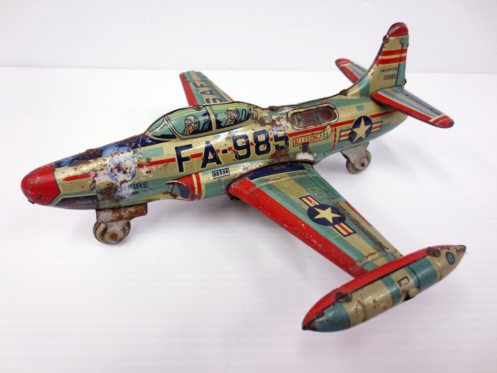 Vintage USAF Lockheed Starfire FA985 Jet Tin Toy by Yonezawa Tomiyama Japan