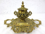 Antique Art Nouveau Bronze Inkwell, Ornate Double Handle Urn, Geschutzt