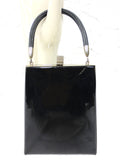 Vintage Triangular Rigid Handbag 12", Black & Chrome, Art Deco Style