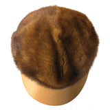 Vintage Mink Fur and Leather Cap Hat Light brown, Size 7 Women Fall Winter