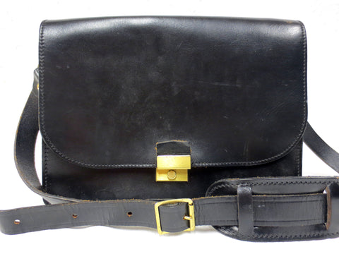 Vintage Police Shoulder Leather Bag 11 X 9", 4 Pockets, Black Police Purse