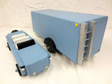 35" Long Vintage Wood Car and Camper Trailer Home, Folk Art Toy, Blue