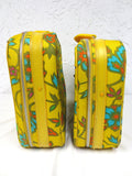 Pair of Vintage Suitcases made in Japan 16" X 11", Bright Yellow with Flowers