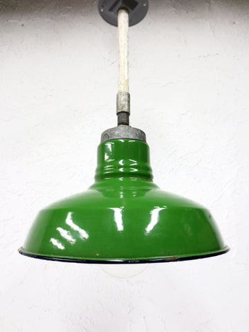 Vintage Wheeler Porcelain Enamel Light Shade Fixture 12" Dia Industrial Green