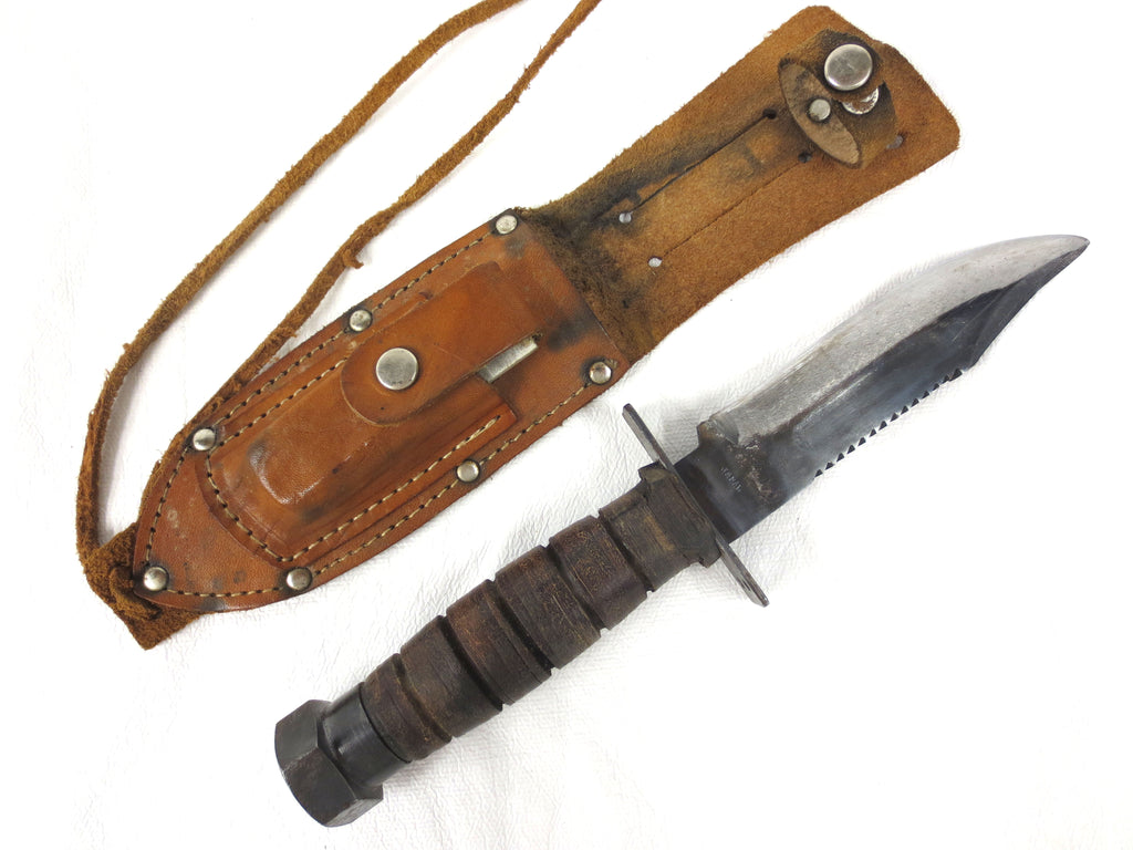 Vintage Japanese Pilot Military Combat Survival Knife 9", Stone and Sheath