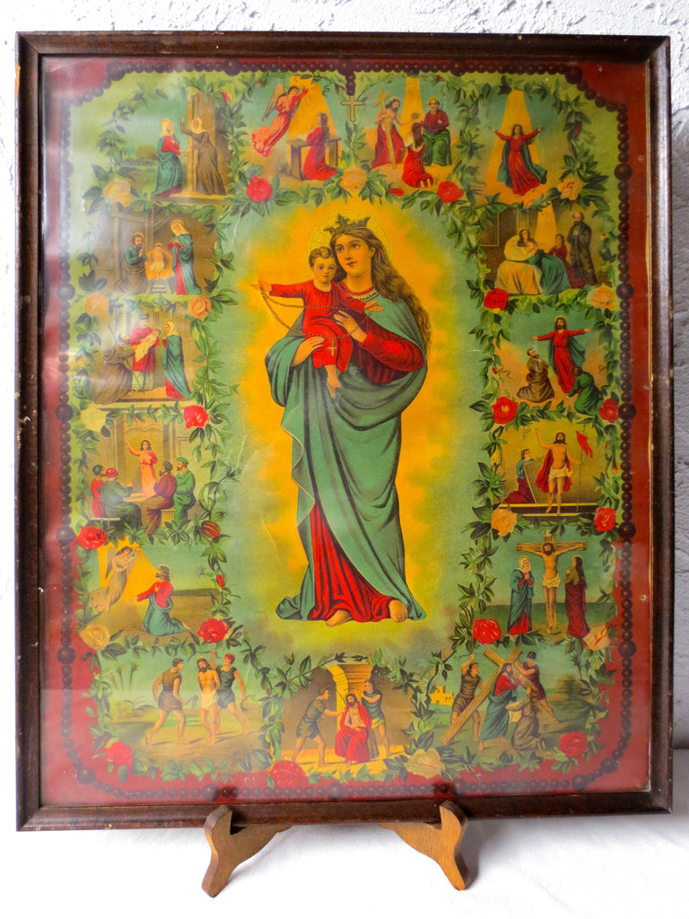 Antique Religious Chromolithograph Our Lady of Rosary by Madonna V Rosenkranz