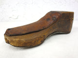 Antique Primitive Child Wood Shoe Form with Original Leather, Metal Sole Plate