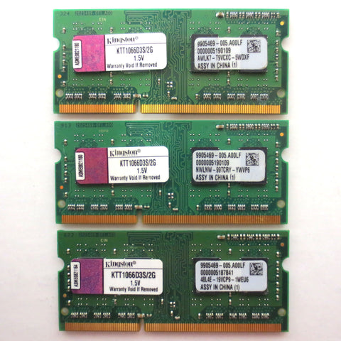 New Kingston 6GB 3x2GB RAM for Toshiba KTT1066D3S/2G DDR3 1066MHz PC3-8500 SODIM