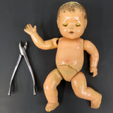 Scary Antique Composition Doll 12", Moving Eyelids, Articulated, Tooth Extractor