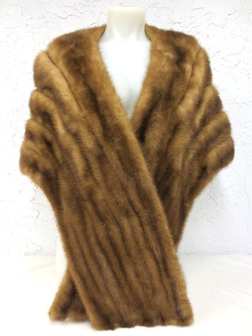 Vintage Natural Mink Fur Shawl 67", Royal Pastel Mink Wrap Stole Cape, Pockets