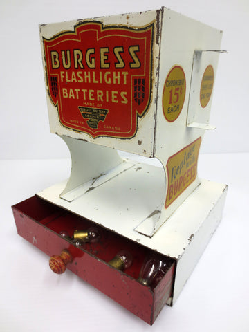 Vintage Burgess Batteries Store Display with Drawer, Burgess Flashlight Batterie