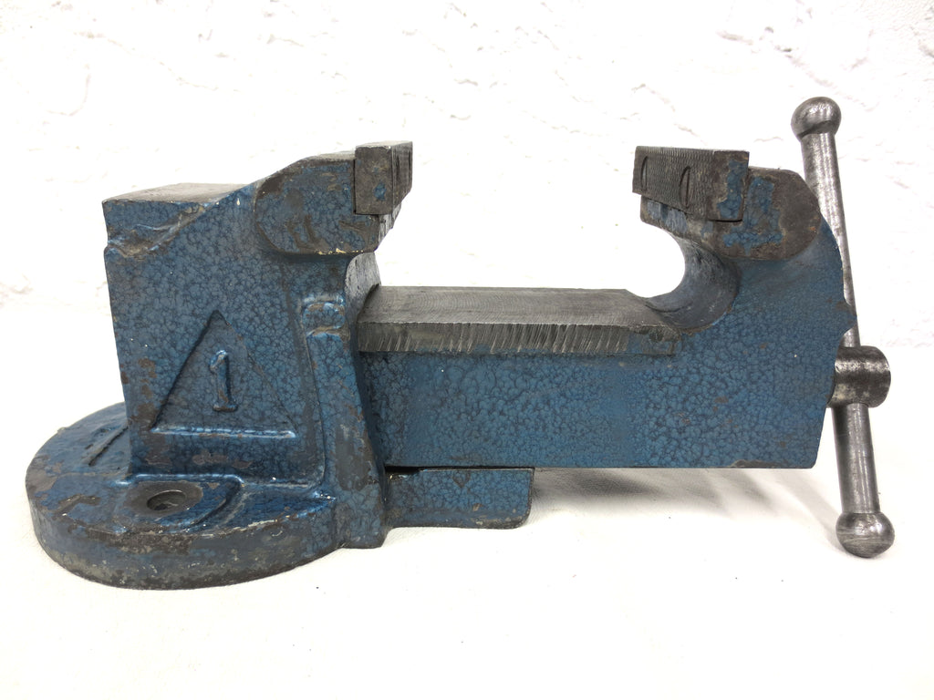 Vintage Hercules Industrial Bench Vise Vice 3.75" Jaws with Anvil, Marble Blue