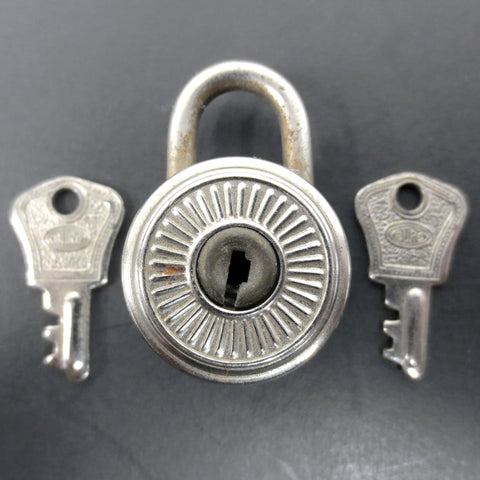 Miniature Vintage Lock with 2 Keys Signed Dep Burg Germany, Silver, Pendant