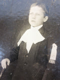 Antique 1920's Cabinet Card Photo Serious Young Boy with Medal, Montreal, Canada