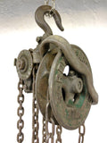 Antique Industrial Yale Screw Gear Block Half Ton, Cast Iron Pulley Chains Hooks