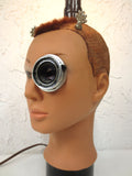 Steampunk Android Mannequin Head Lamp, Vintage Camera Lens Parts, Edison Light