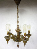 Antique 1920's Art Deco 5 Lights Chandelier, 30" Ceiling Fixture, Extensible