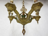 Antique 1920's Art Deco 5 Lights Chandelier, 30" Ceiling Fixture, Extensible