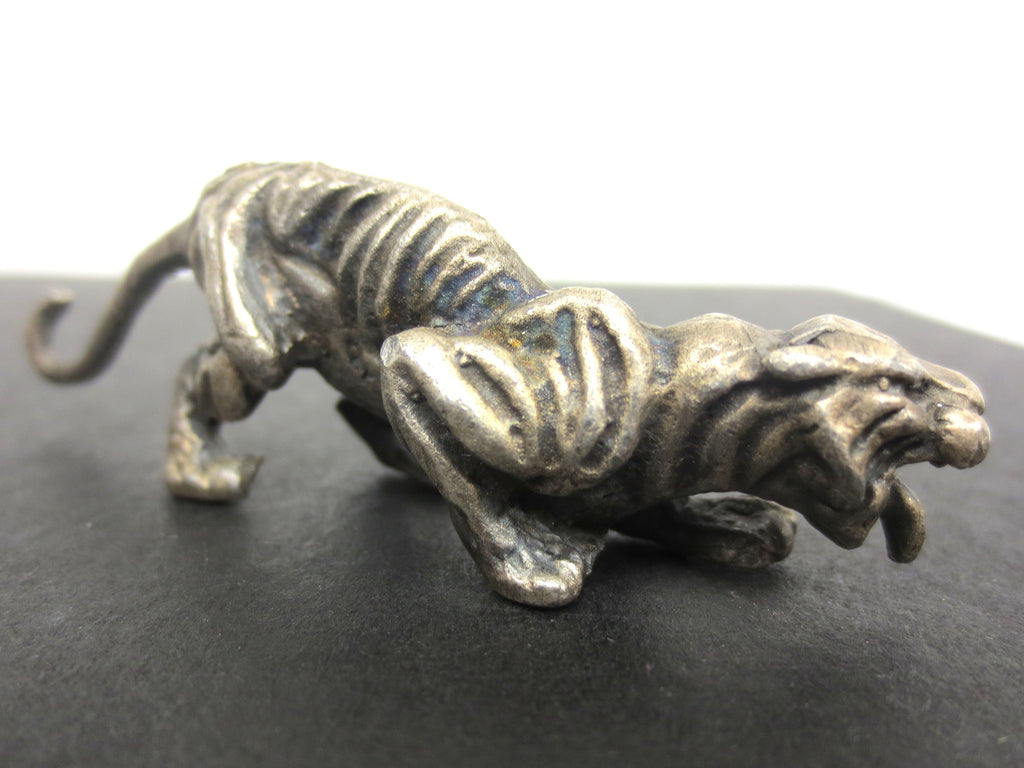 Vintage Cougar Tiger Pewter Figurine 2 3/4" Long, Attacking Position, Long Tail