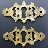 Pair of Antique Victorian Escutcheon Brass Keyhole Covers, Ornate Key Covers