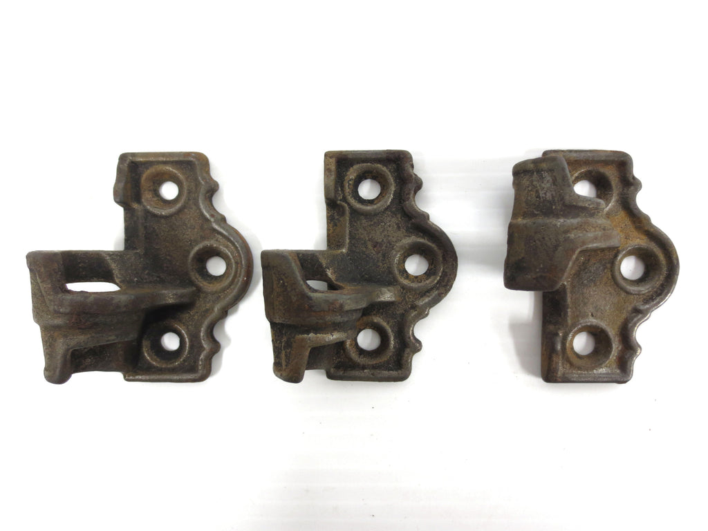 Lot 3 Antique Cast Iron Hinges Signed House, Primitive Pivot, Cabinet Door Hinge