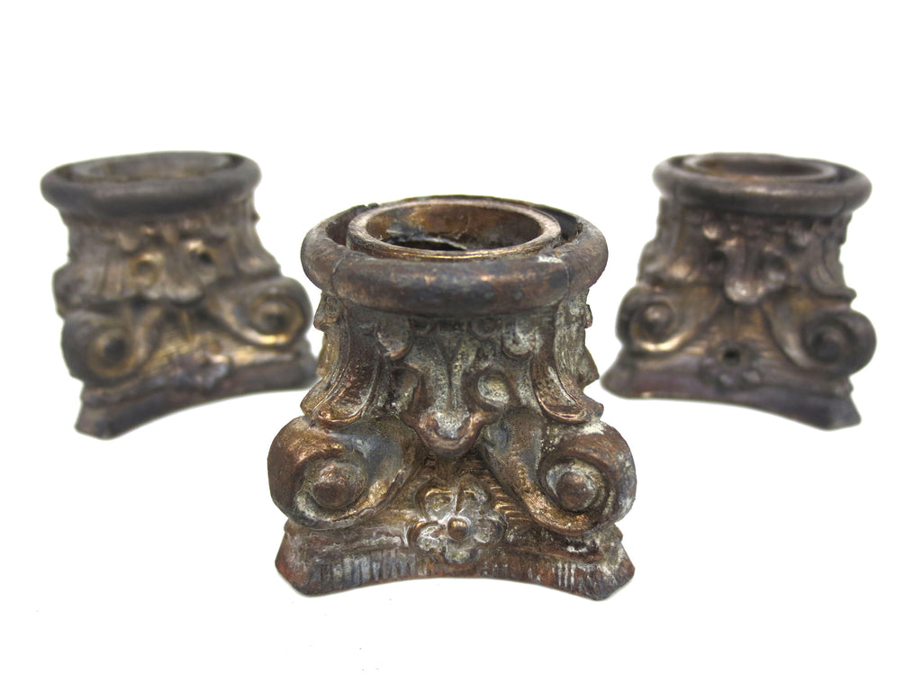 Lot 3 Antique Cast Iron Lamp Base Ornaments, Corinthian Pillars Ornaments